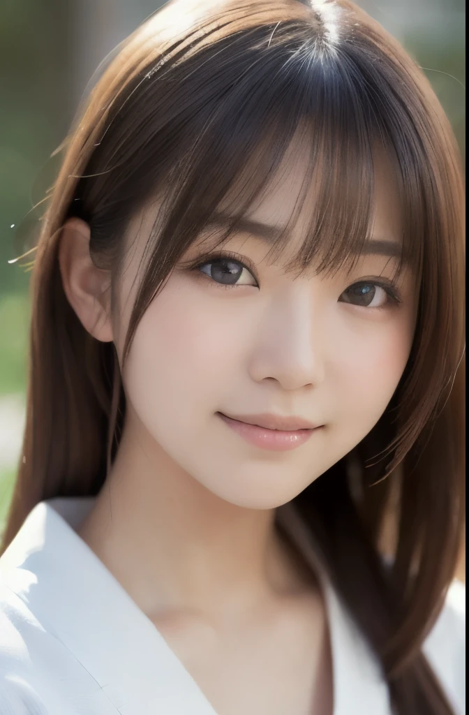 best quality, face focus, soft light, ultra high res, (photorealistic:1.4), RAW photo,(Shinozaki Ai), (fair skin),
1 Japanese girl, solo, cute, smile, (pupil, lights in the eyes), detailed beautiful face, Medium-sized breasts,(high resolution detail of human skin texture),long hair,(portrait), upper body, Japanese white kimono