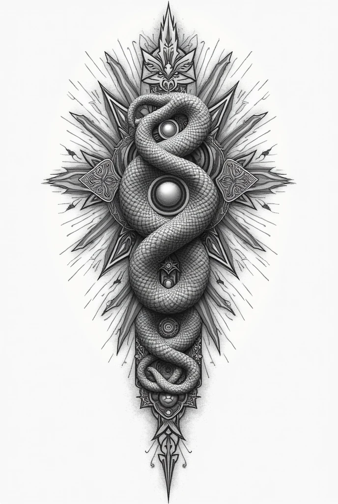 full wide complex tattoo masterpiece design on a white wall , multiple intricate tattoos, best quality, snakes, simple background, geometric lines, fine line, drawing, divination