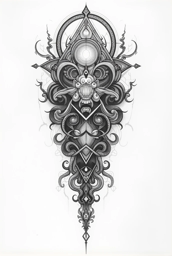full wide complex tattoo masterpiece design on a white wall , multiple intricate tattoos, best quality, snakes, simple background, geometric lines, fine line, drawing, divination