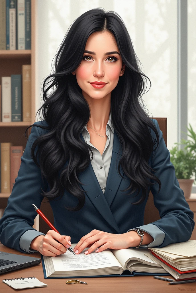Drawing of a pedagogical coordinator with long black hair 