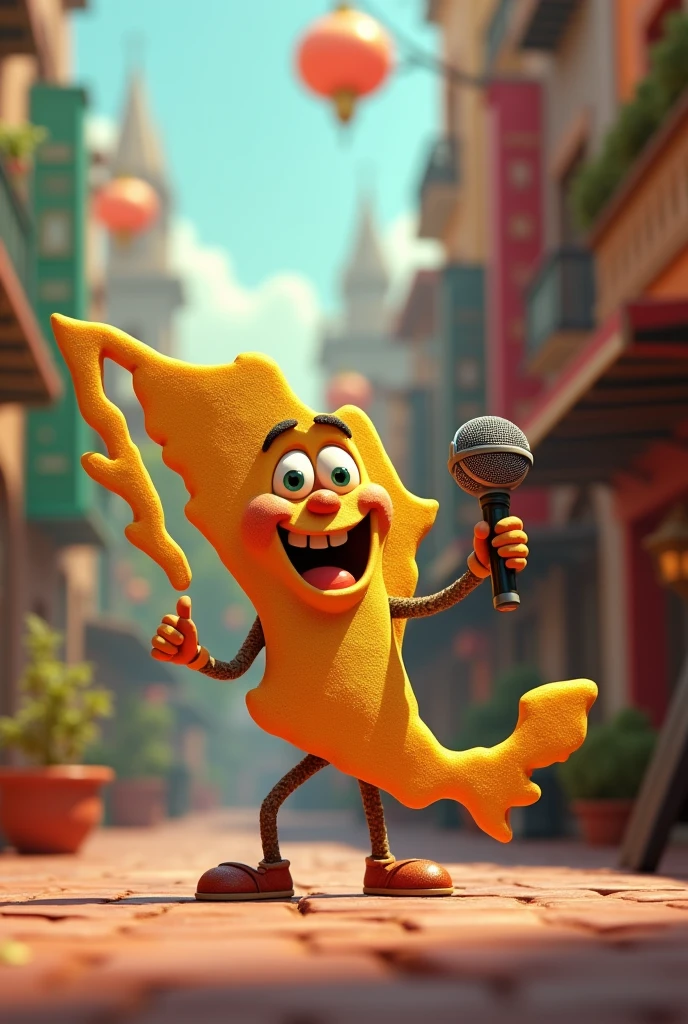 The map of the Mexican Republic with a microphone in hand, Disney Pixar style 
