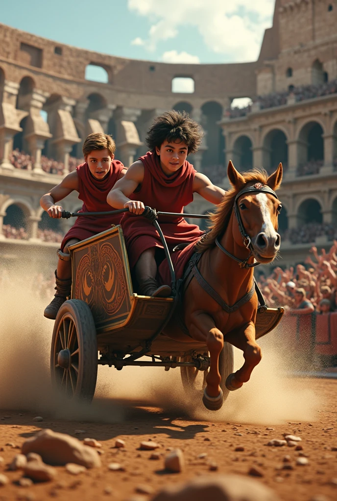 Harry, Hermione et Ron sont à Rome et font une course de char dans l'arène.