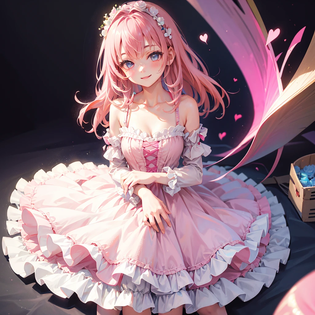 Super delicate cute girl in a Lolita dress with pink hair. 8K Ultra High Definition, Delicate texture, Pure white background.smile,