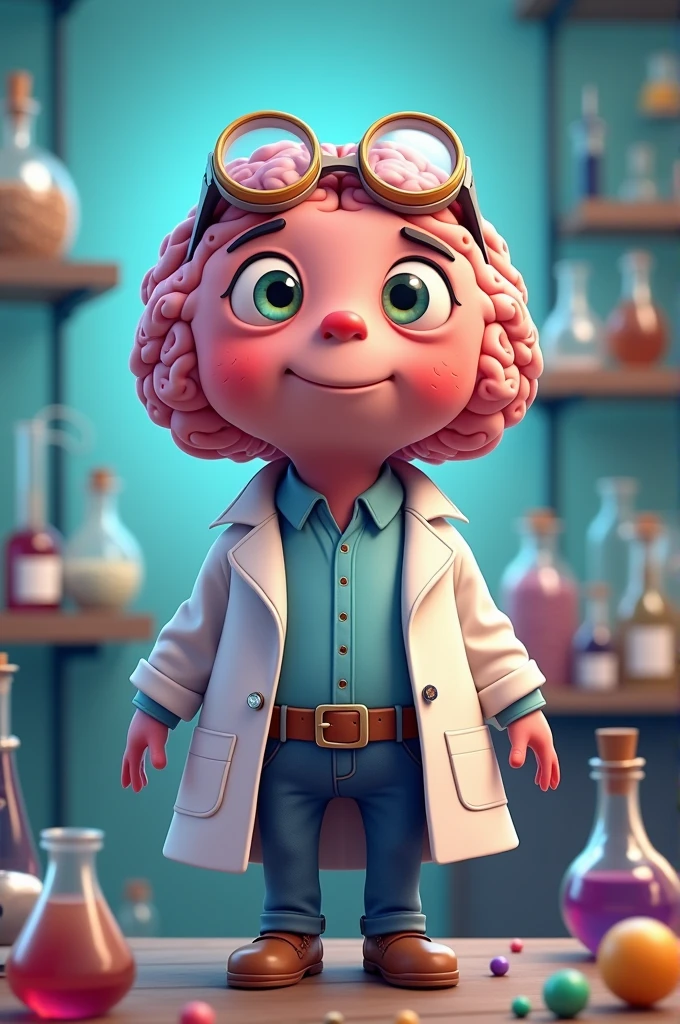 Make a funny picture of a brain in a scientist outfit for a TikTok channel