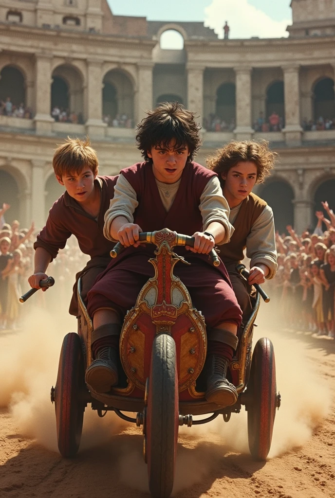 Harry, Hermione et Ron sont à Rome et font une course de char dans l'arène.