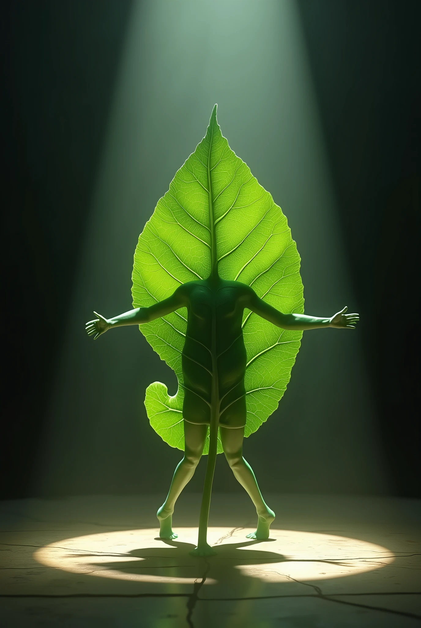 Leave that looks like a human being dancing in a show stage