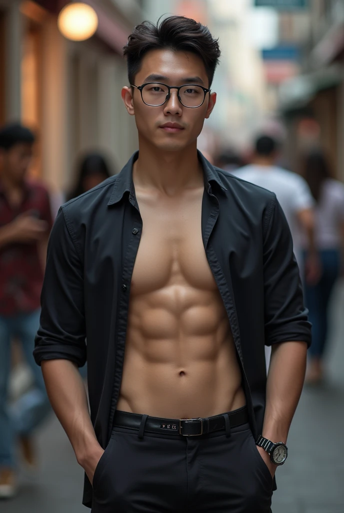 Korean gentleman,super big breasts ,clean shave,wearing shirt, open chest shirt, showing off body, toned abs and full chest,pants are down,show off panty waistband,in crowded,groped,breast squeezed,molested,Handsome ,wear glasses, sexy ,touched and raped by middle-aged men, Masculine and handsome,trend in r/Street clothes,show off underwear,saggy pants,musculousMuscles look good,,, Full body photo,(ultra-detailed, photorealistic, best quality, 4k, 8k, highres, masterpiece:1.3),charming and distinguished , (muscular build body), ,sweat,, lewd face ,tight chest, sex,, erotic, horny, , Accessories include a luxury wristwatch,muscle veins,six pack,hyper-realistic,