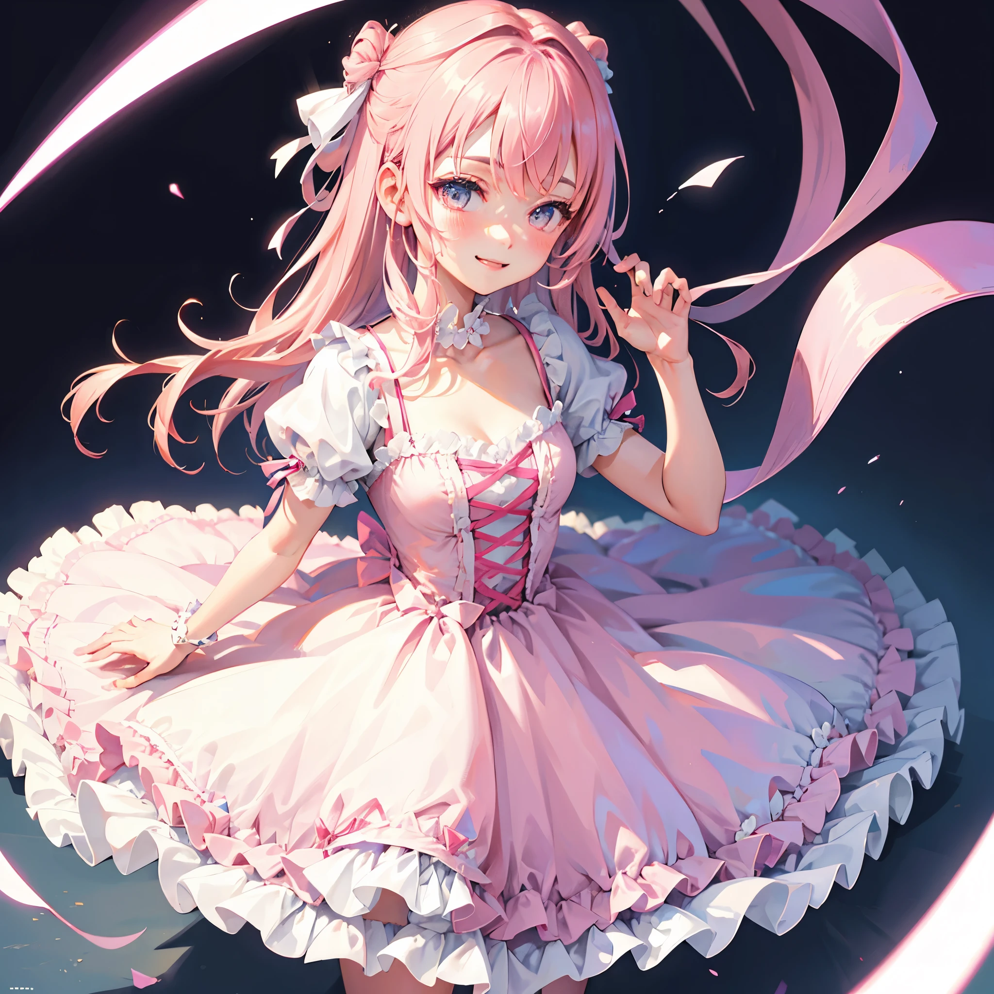 Super delicate cute girl in a ta dress with pink hair. 8K Ultra High Definition, Delicate texture, Pure white background.smile,