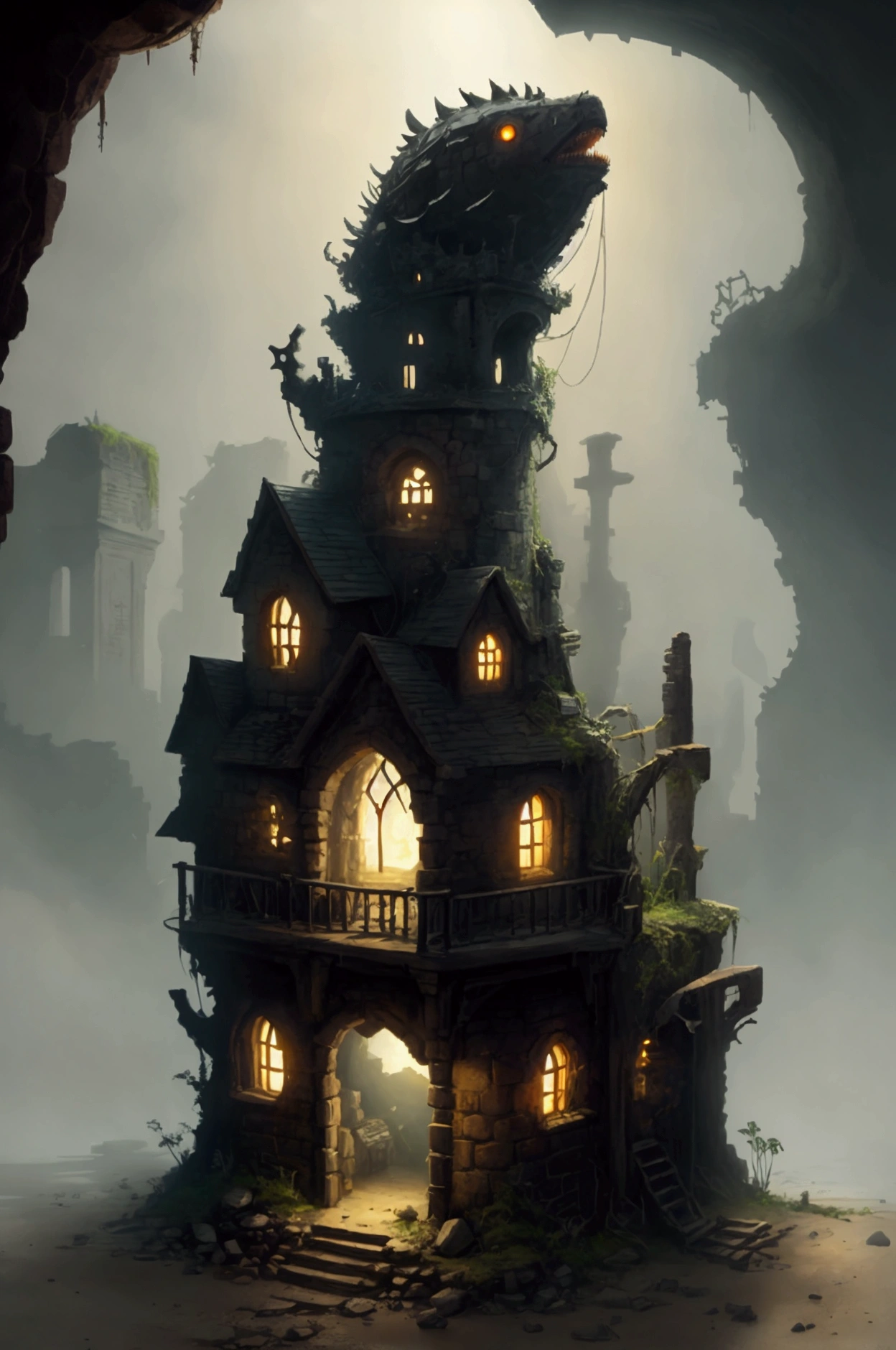 Anglerfish carrying ruins