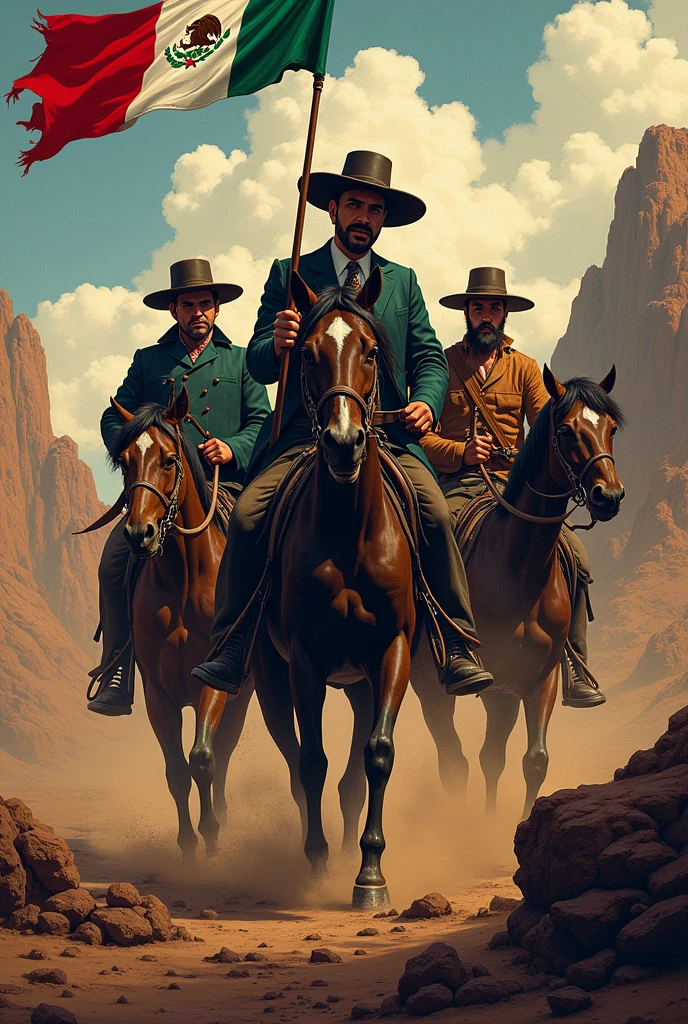 Create a themed thumbnail ''iron law of oligarchy'', Must contain references to the Mexican Revolution, and you need to have Zapata, Porfirio and Carranza in the spotlight