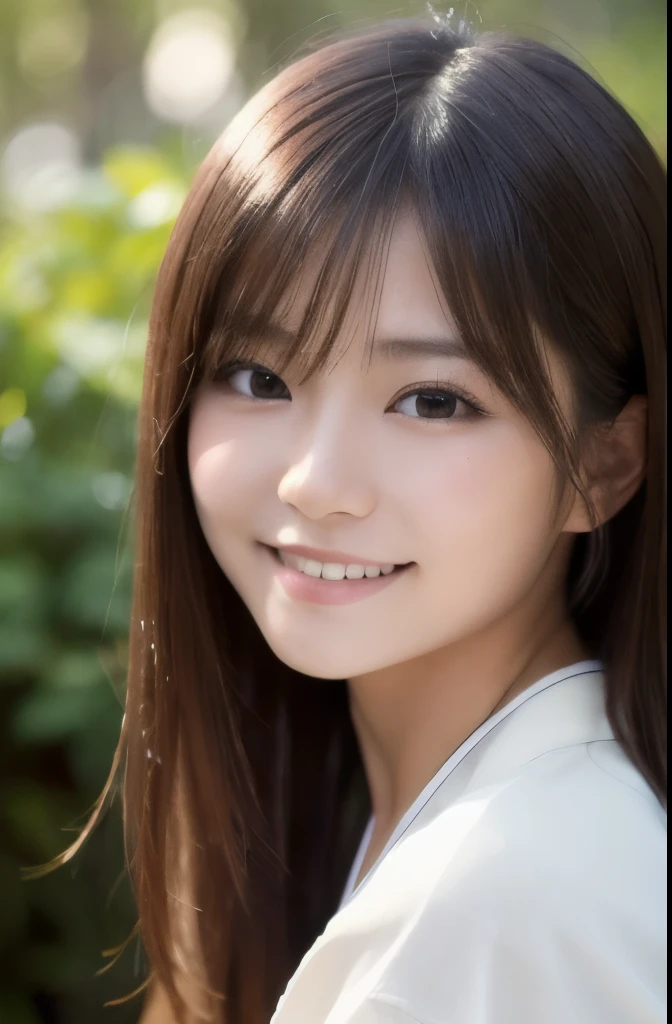 best quality, face focus, soft light, ultra high res, (photorealistic:1.4), RAW photo,(Shinozaki Ai), (fair skin),
1 Japanese girl, solo, cute, smile, (pupil, lights in the eyes),  detailed beautiful face, Medium-sized breasts,(high resolution detail of human skin texture),long hair,(portrait), upper body, Japanese white kimono
