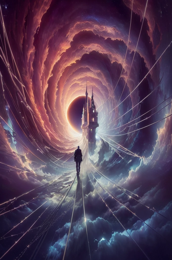 atmospheric perspective, from behind, Surrealism, Conceptual art, Romanticism, cinematic lighting, chromatic aberration, speed lines, diffraction spikes, from behind, projected inset, cinematic lighting, anatomically correct, anatomically correct, anatomically correct, masterpiece, super detail, high details, high quality, best quality, highres