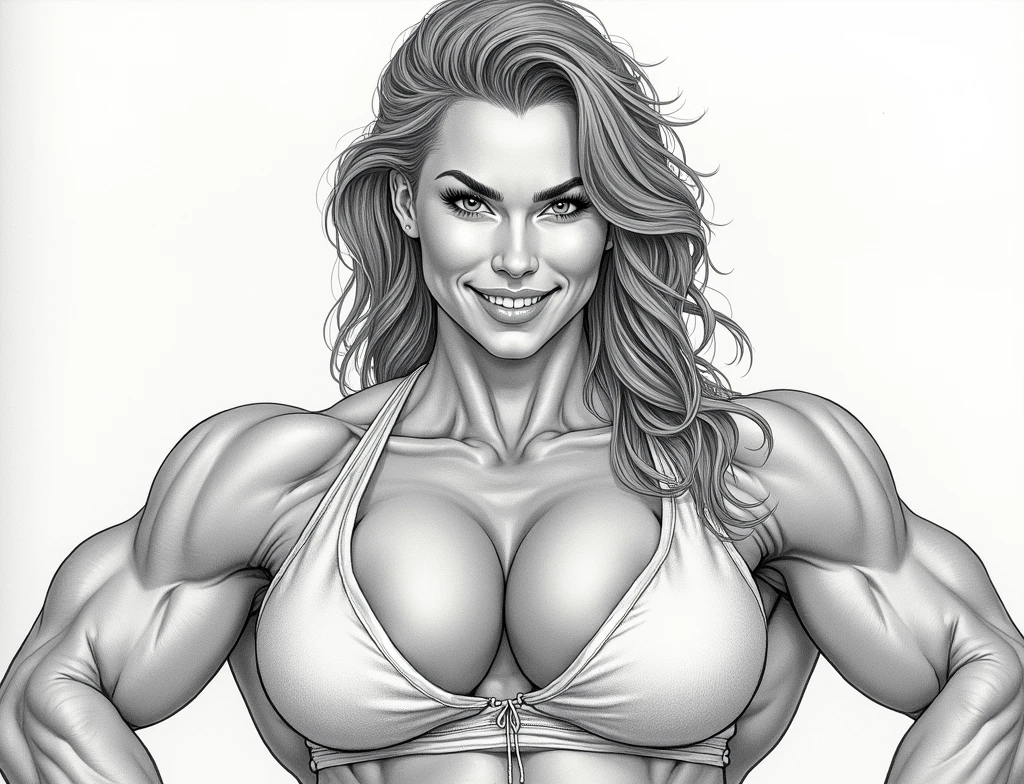 gorgeous young bodybuilder girl with the face of a young Denise Richards, in peak conditioning, flexing her huge ripped muscles, she weighs 260 lbs and has a body fat percentage of 1%, extremely shredded, insanely muscular, powerful ripped pecs, pectorals, ripped muscular pectorals, female, gorgeous face, insanely muscular and sculpted physique. naked super muscular, gorgeous, tanned, jacked, huge, insanely ripped lean girl with hard nipple and long midriff and tiny waist and 10-pack abs, flat stomach, shredded abs, sculpted shoulders, best quality, solo, seductive smile, best quality, extremely detailed