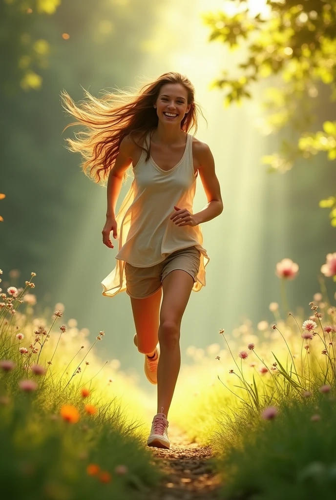 Beautiful girl running around