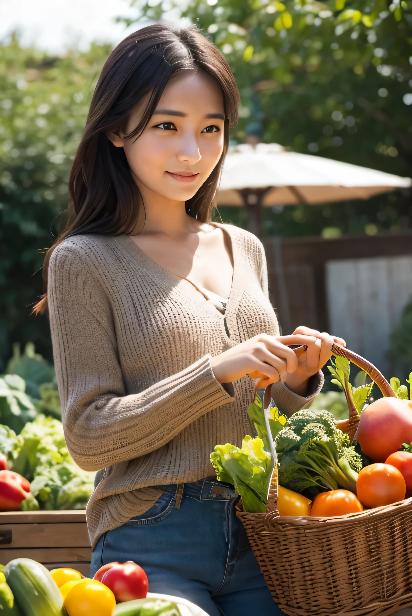 A woman holding vegetables