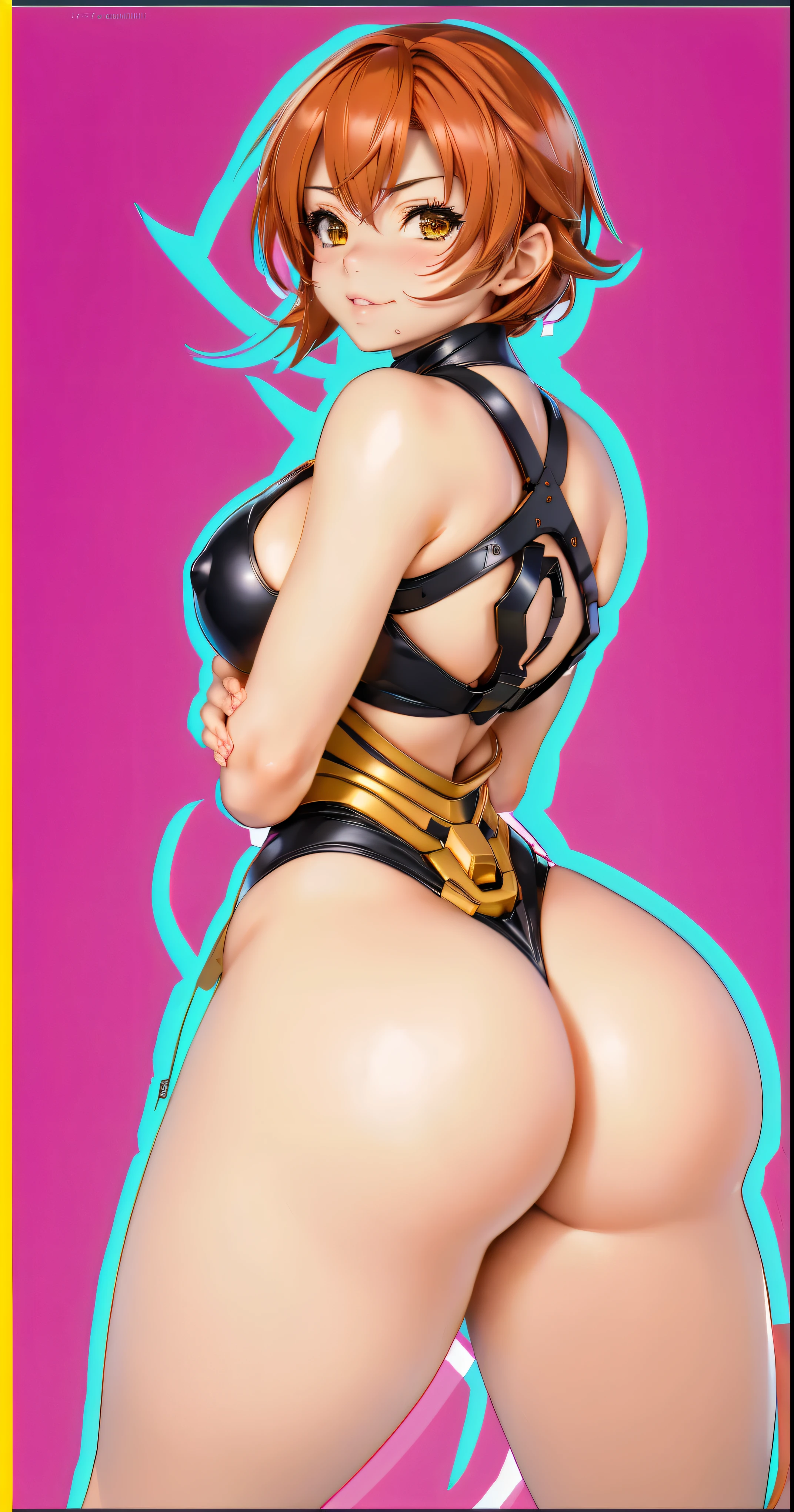 anime girl with a big ass in a black leather outfit, cutesexyrobutts, oppai cyberpunk, thicc, 2b, 2 b, oppai, anya from spy x family, biomechanical oppai, makoto, commission for high res, oc commission, tifa lockhart, oppai proportions, tifa, tracer in a skintight dress,leg up,red hair