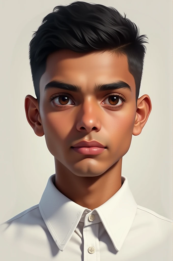 Create a image of a indian student with diamond face shape in crew cut hairstyle