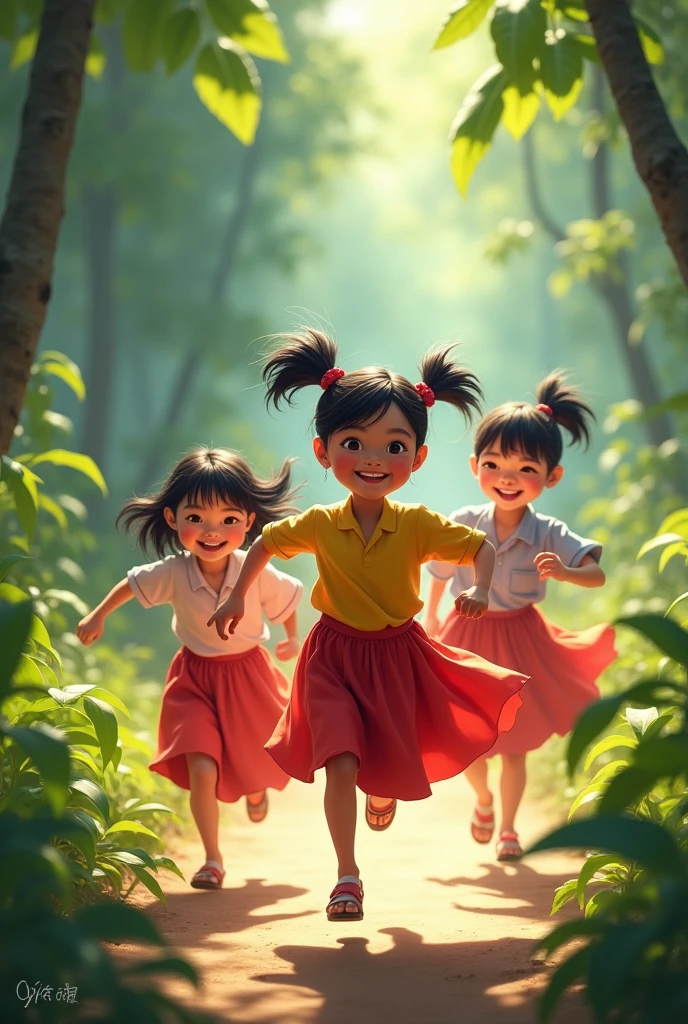 Lao girls running around