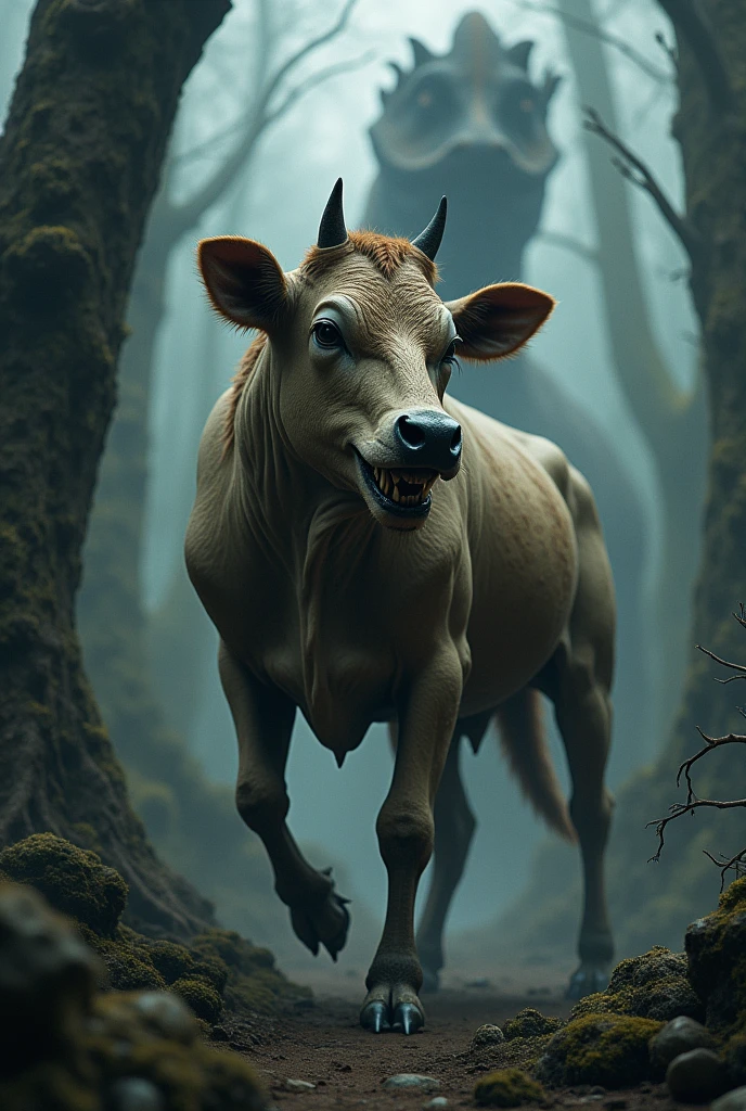 Cow with dog head , monster tale , dinosaur foot