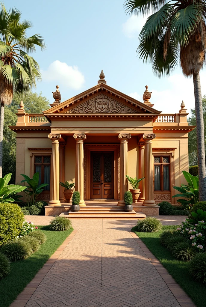 100m² single-storey house with neoclassical style and elements of African architecture