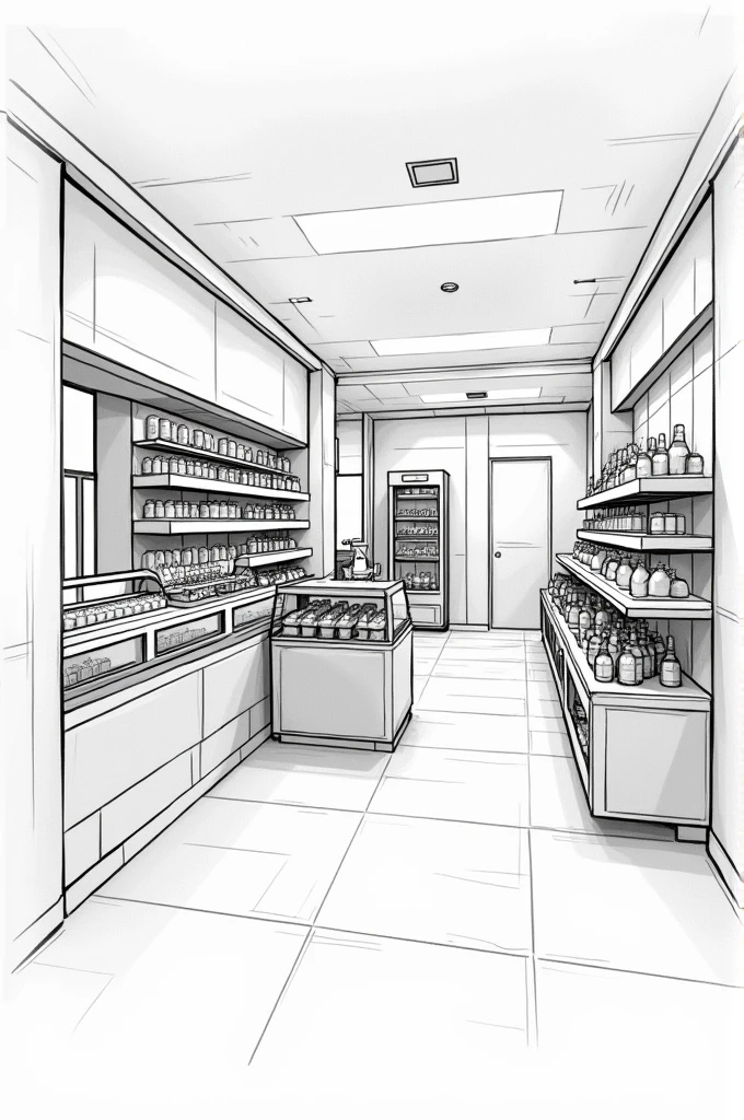 A sketch with these characteristics:
• 40 m² for customer service/ sales: enough to display products and allow customer flow.
• 10-20 m² for storage/ kitchen: enough space to organize ingredients and safely store products.