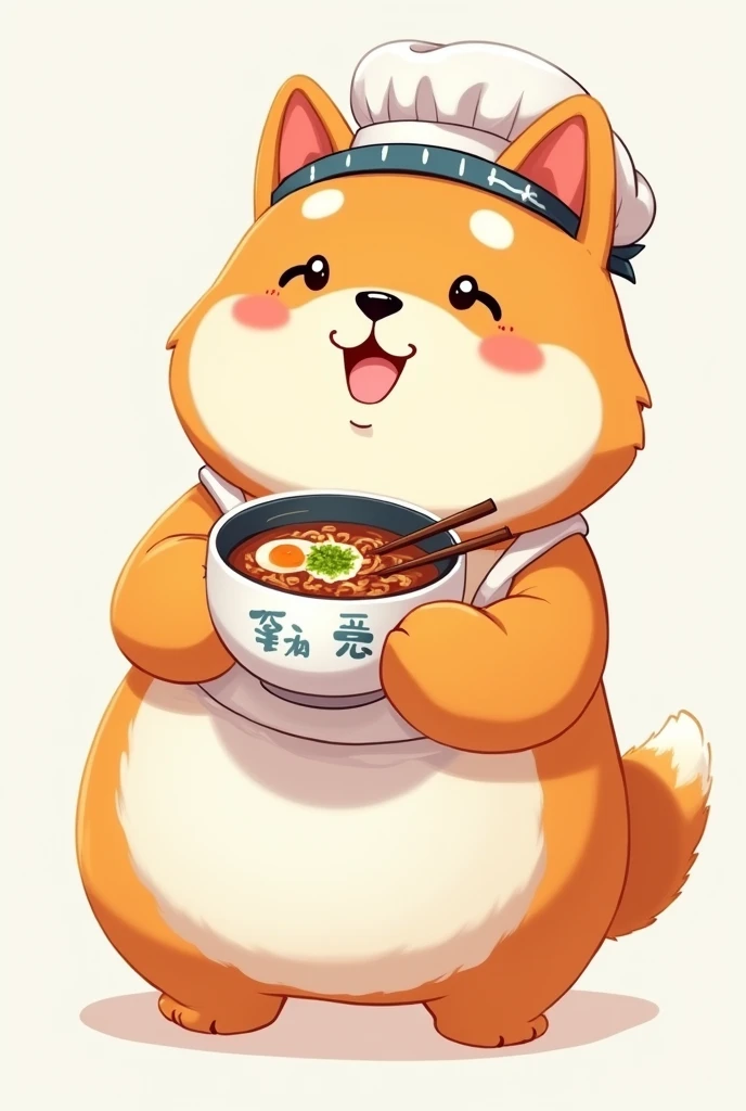 (illustration:1.2), 2d illustration, three view drawing, front, 90 degrees side view, and the back view, furry, cute and fat Shiba Japanese ramen chef, wearing a headband on the head and an apron