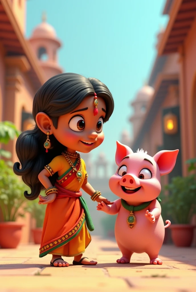  Indian and the pig 3d cartoon