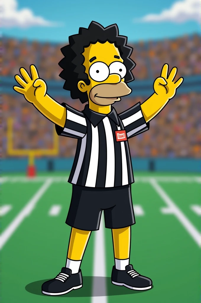 The Simpsons character Apu dressed as a football referee 