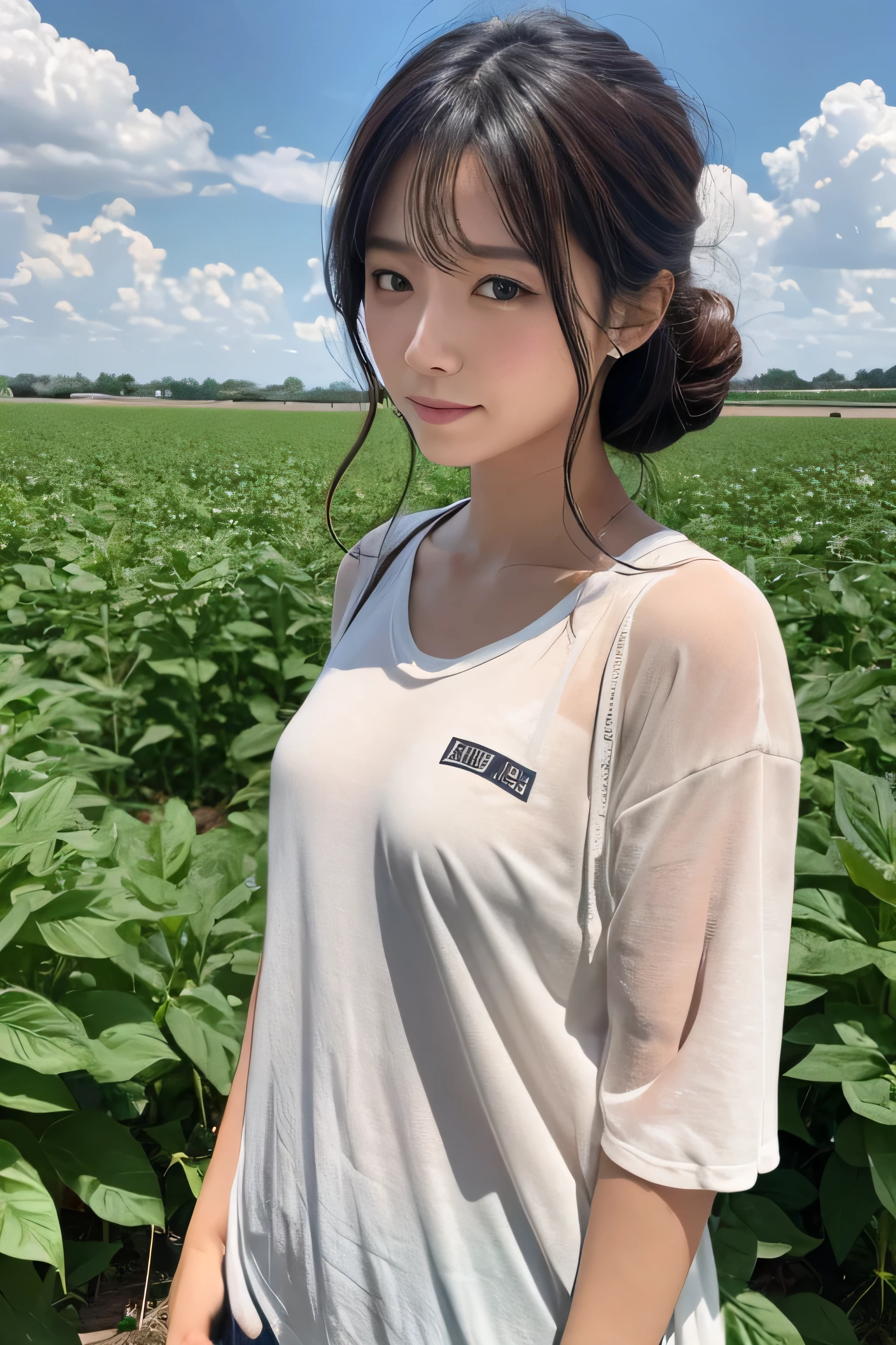 Farmer's Daughter holding vegetables