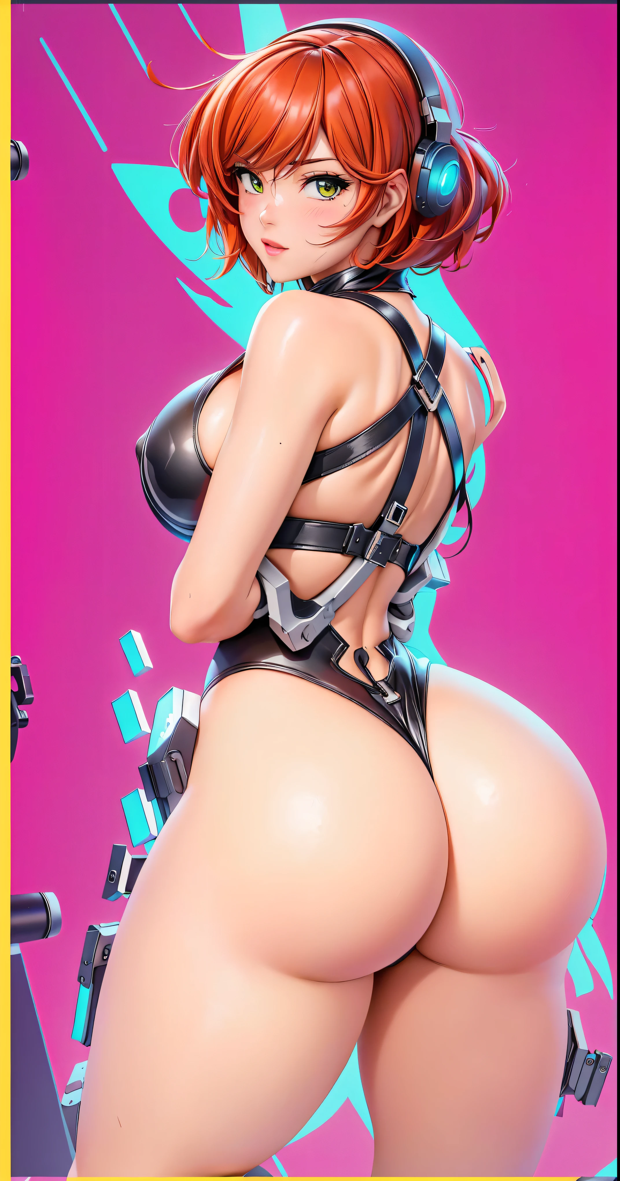 anime girl with a big ass in a black leather outfit, cutesexyrobutts, oppai cyberpunk, thicc, 2b, 2 b, oppai, anya from spy x family, biomechanical oppai, makoto, commission for high res, oc commission, tifa lockhart, oppai proportions, tifa, tracer in a skintight dress,leg up,red hair