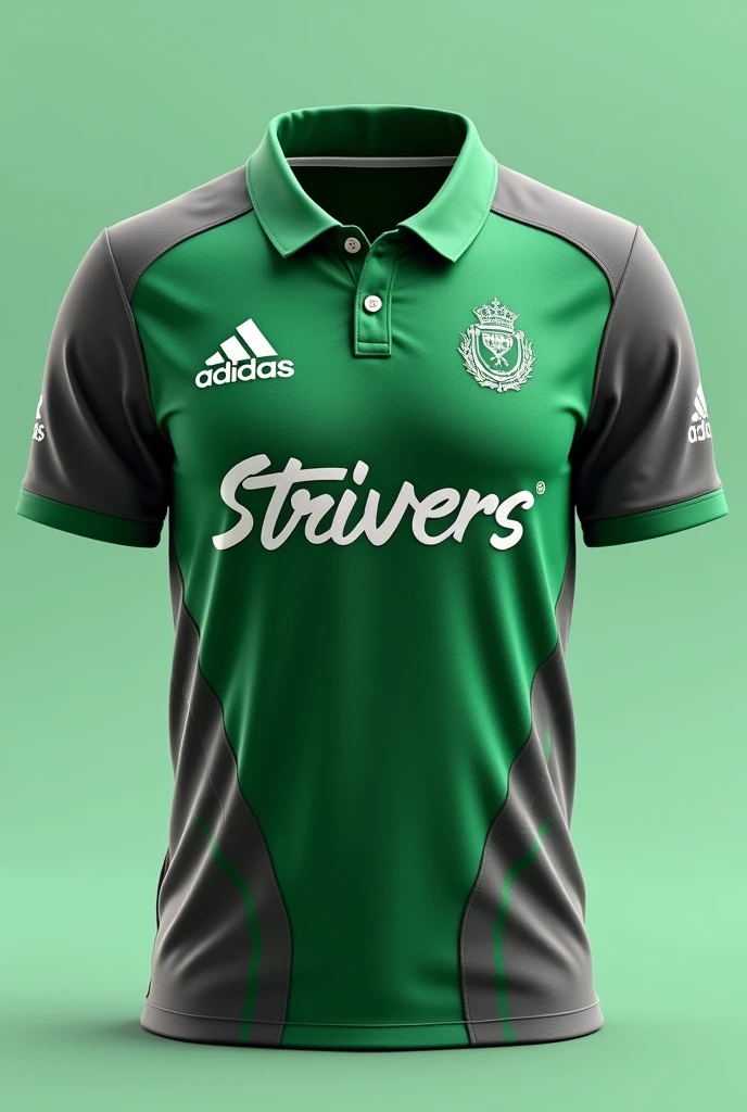 Create one cricket jersey with green and grey colour combination with strivers written with white font... i saaid green and grey