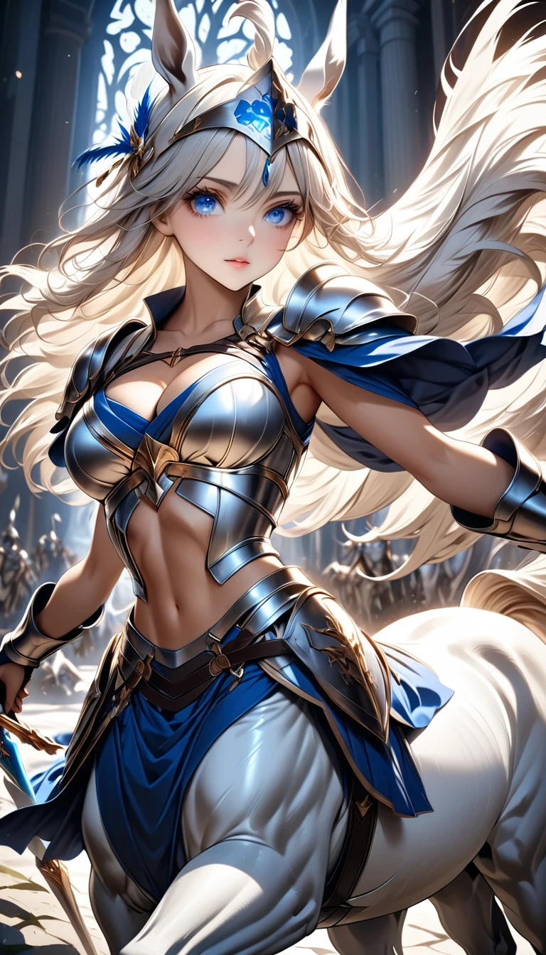 (masterpiece, Highest quality:1.2), One person, One personで, Centaurs in Greek Mythology, Ridiculous imaginary creatures, A seamless fusion of holy knight and beautiful white horse,full armor,heavy armor,whole body armor,Terrifyingly beautiful eyes, Sharp Holy Spear, Detailed, Spray Work, Professional Quality, Soft Focus, Ultra HD, Highest Resolution, ARW