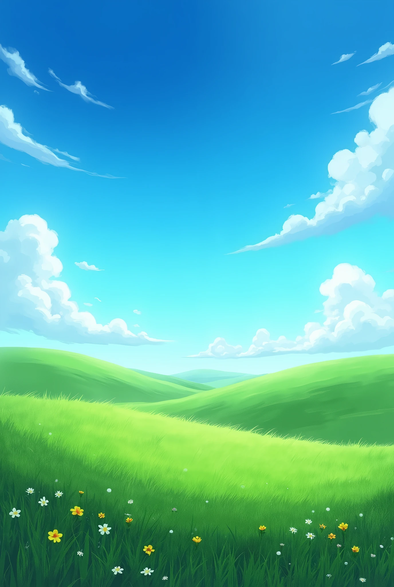 green grassland landscape with blue sky