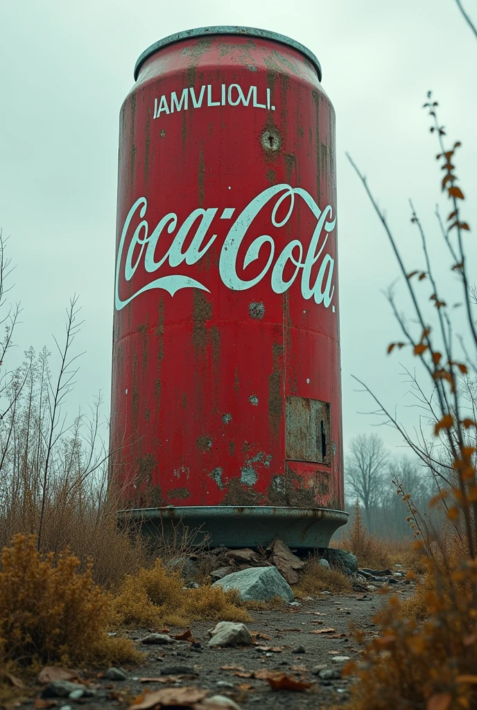 abandoned giant coke can