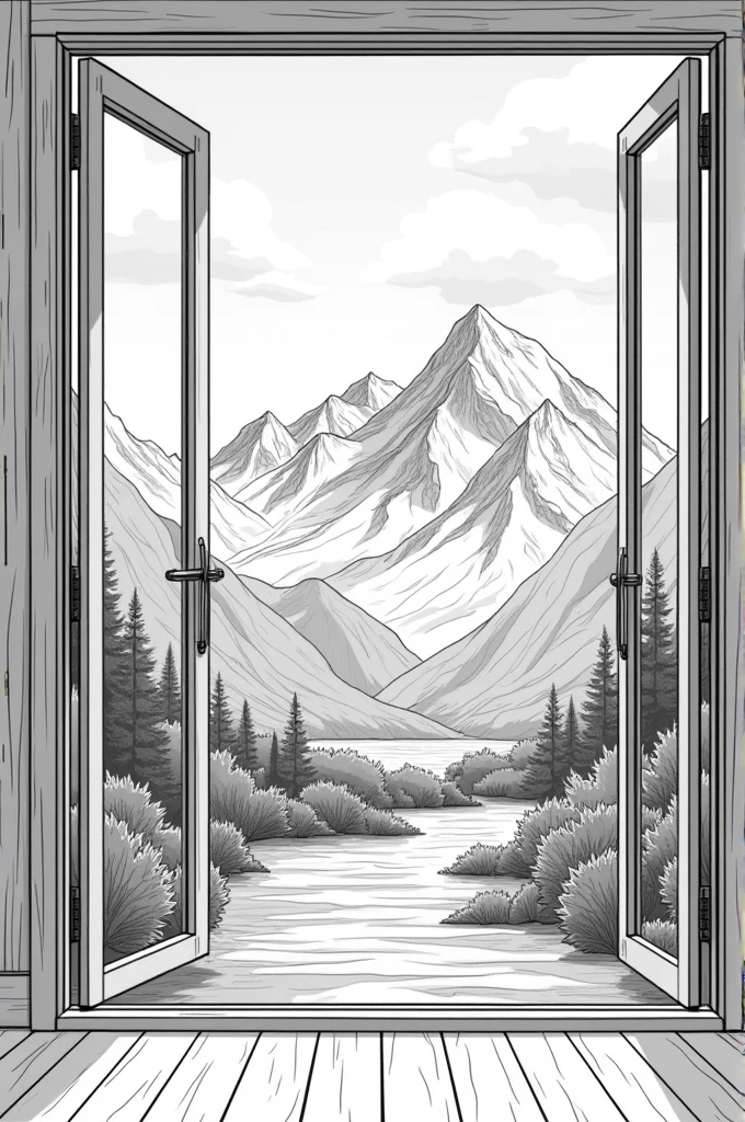 Make a comic strip:

Show a beautiful mountain landscape
Show the landscape on a phone camera
Then show it framed inside a house
Make the art colorless