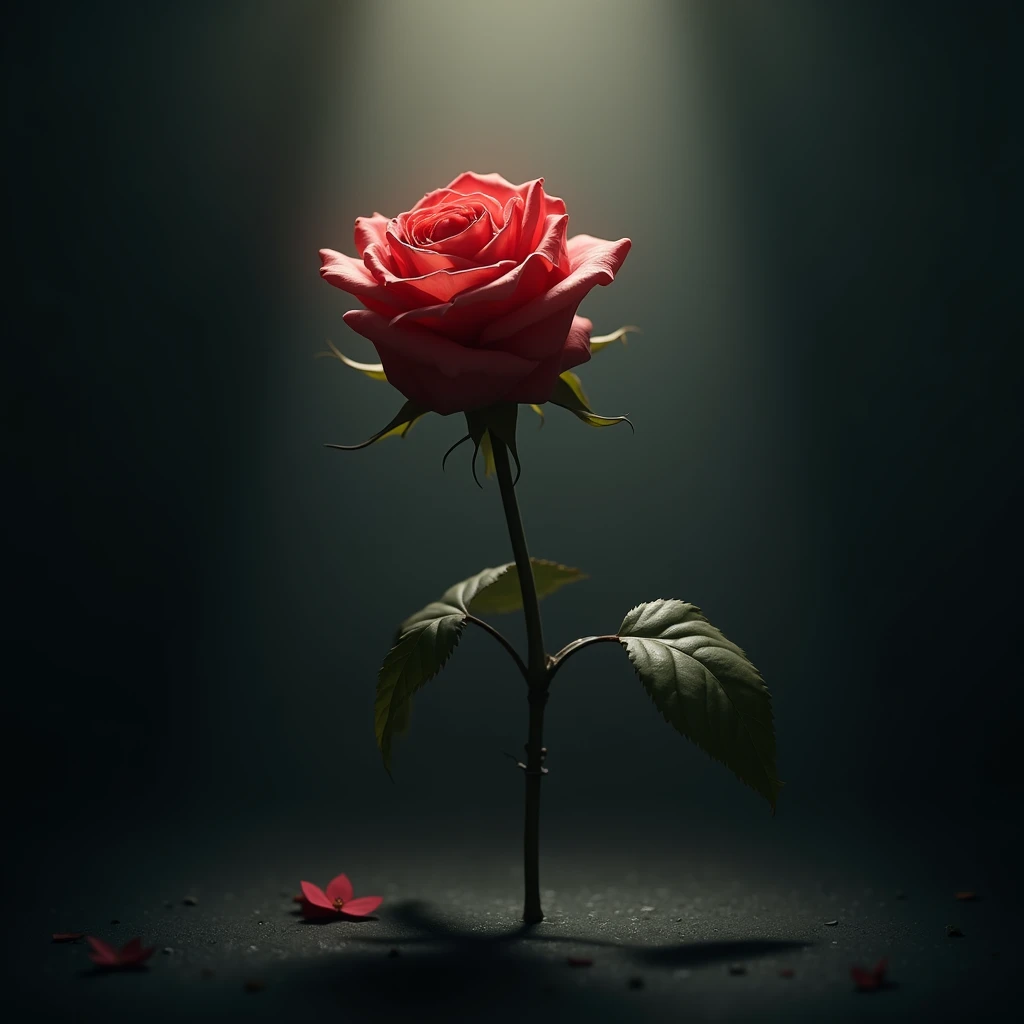 A wilted rose in the light、sorrow、