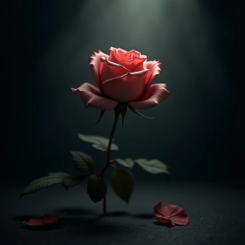 A wilted rose in the light、sorrow、