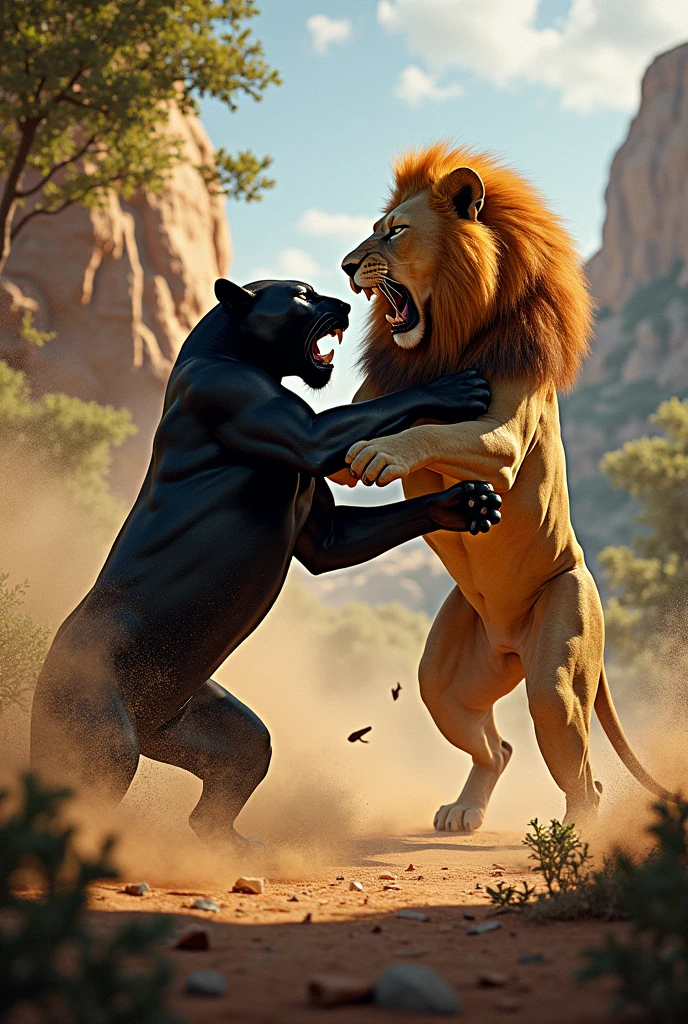 panther attacks lion