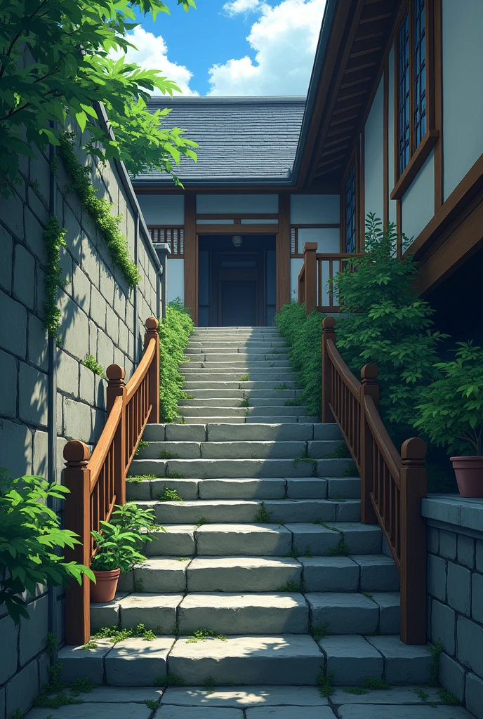 Narrow stairs of an anime house hd
