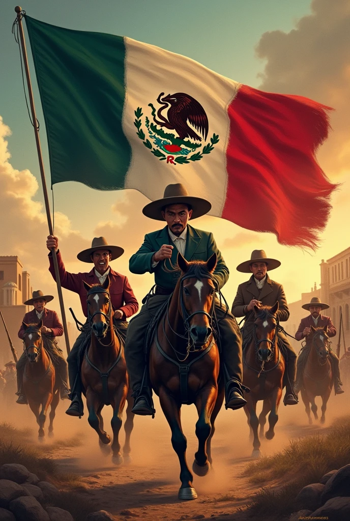 Create an image about the Mexican Revolution, and the INSTITUTIONAL REVOLUTIONARY PARTY