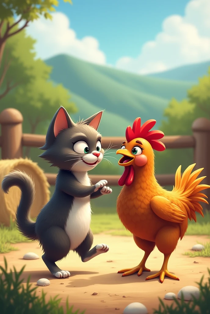 Cat slaps chicken