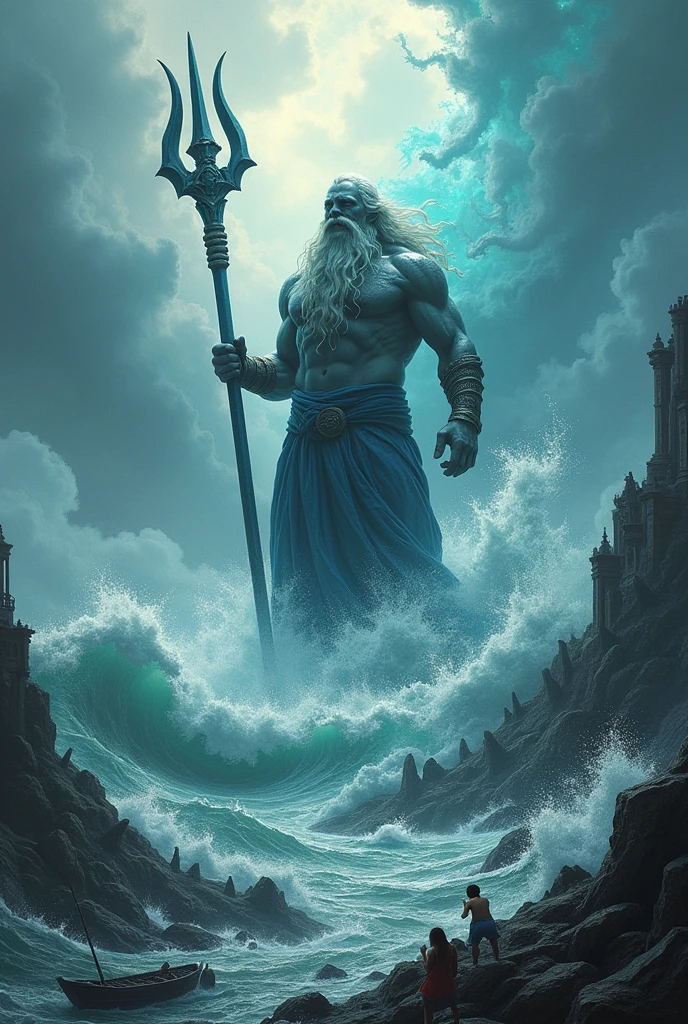 Poseidon unleashing his relentless power against islands against humans