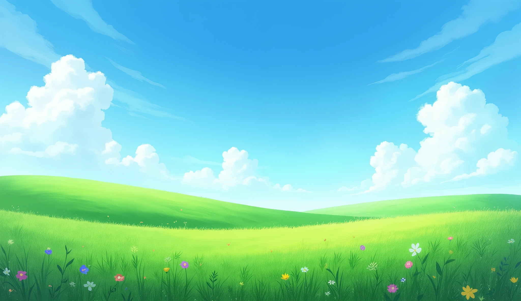 green grassland landscape with blue sky