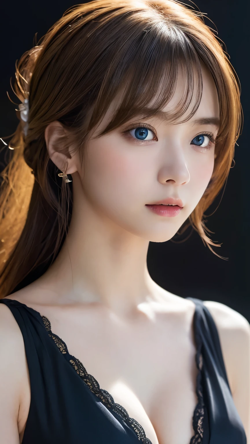 (masterpiece:1.4、Highest quality)、(Intricate details)、Unity8k wallpaper、Super detailed、Beautiful and mysterious、Detailed Background、Realistic、alone、Perfectly detailed face、Detailed blue eyes、Very detailed、blush、hair ornaments、Chignon Mahogany Hair、(Blonde)、Plug Suit 02,Shikinami Asuka Langley、Evangelion、Looking into the camera、Look forward、cute、Full Body Suit、Black Background、(cleavage)