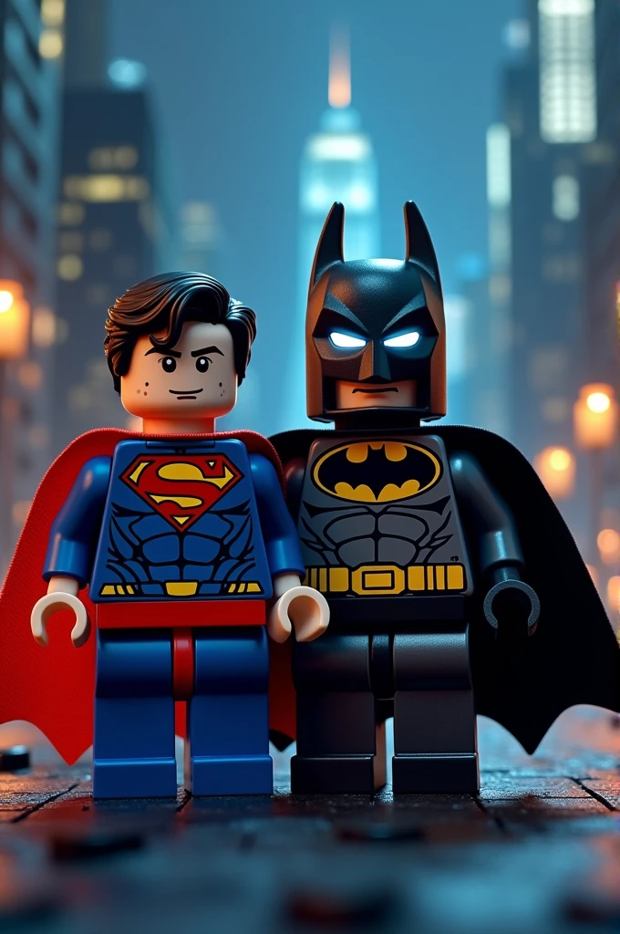 Superman and Batman in lego art, night