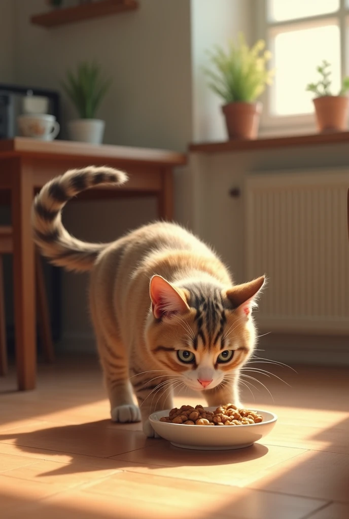 Cat standing and Eat food