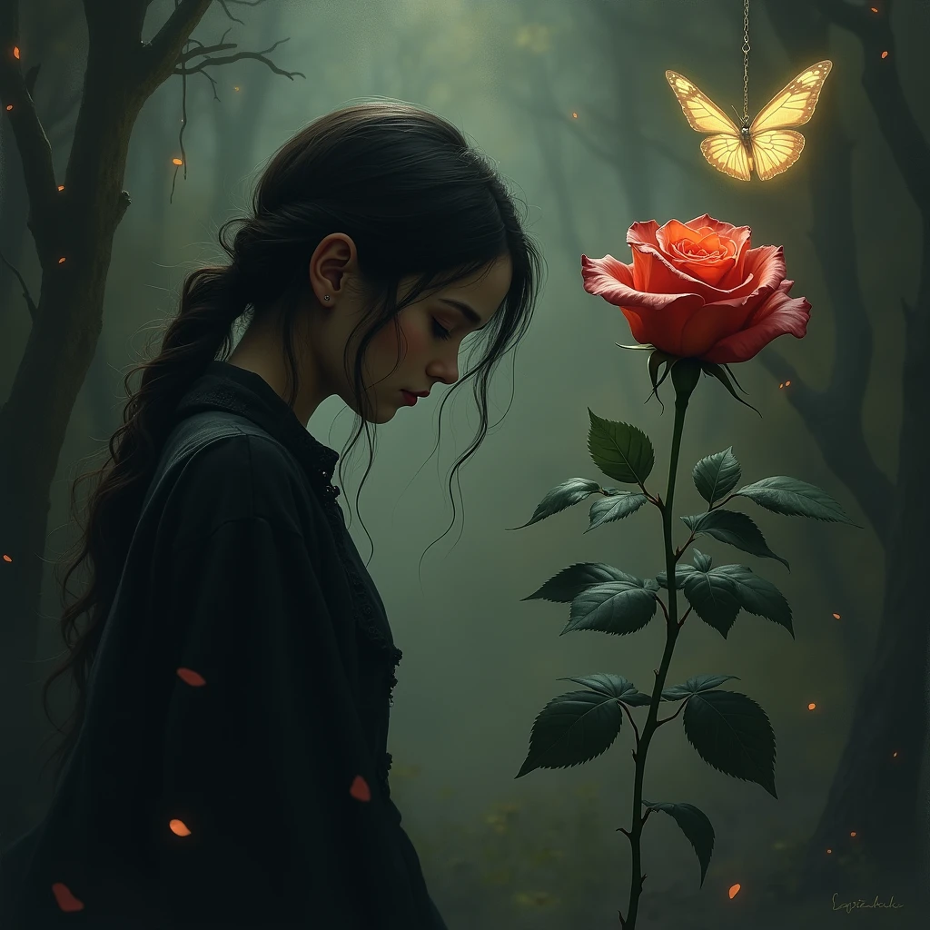 A wilted rose in the light、sorrow、beauty and the beast、face down、butterfly、金色に光るbutterfly