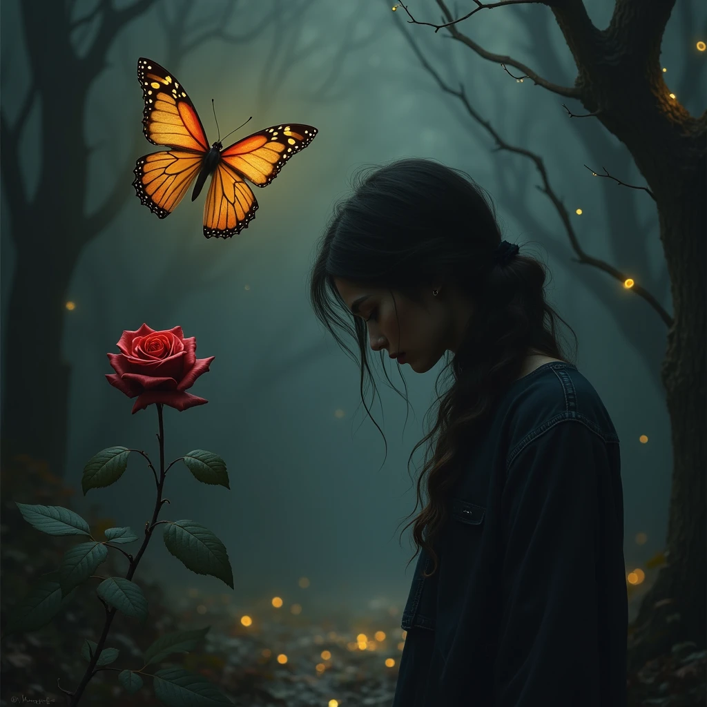 A wilted rose in the light、sorrow、beauty and the beast、face down、butterfly、金色に光るbutterfly