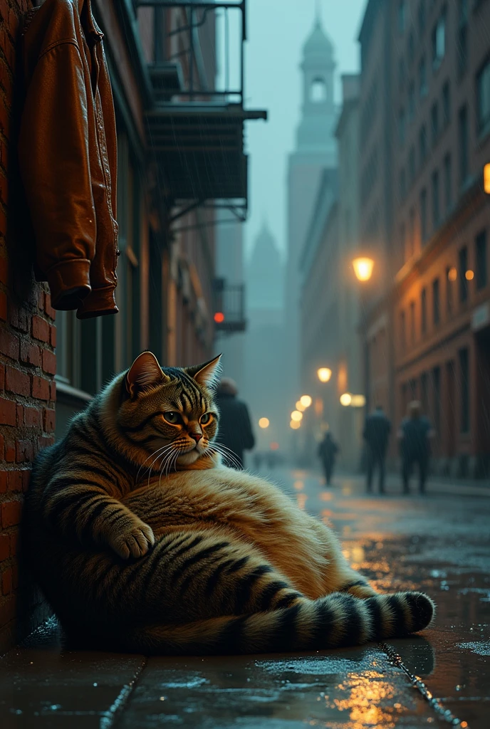 A fat cat on a rainy night、Leather jacket