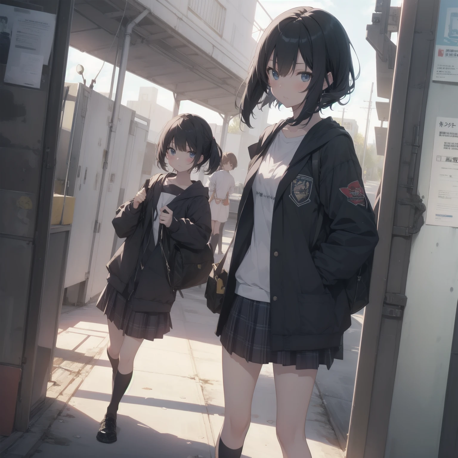 ultra-absurdres-Top quality by artist God, ultra-detailed, high resolution, anime moe artstyle, best anime 8k konachan wallpaper, pixiv contest winner, pool:2810, perfect anatomy,break, 1girl, (Please draw a girl walking sleepily to school alone. )break,(Solo,little female,15yo:1.3),Full limbs, ,a junior high school student, (very short hair), short cut, flat chest, , small butt, small black eyes, beautiful detailed eyes, well-proportioned iris and pupils, expressive eyes, highres detailed hair, soft expression, salor school_uniform, sailor collar, serahuku, bow, pleated skirt,(Detailed Lighting), (Detailed background), in the School commute route. break,super detailed skin, Best cinematic lighting powered by famous artist, 8k,beauty illustration,photoshop_(medium),very aesthetic,break,((artist:takeuchi_takashi )), artist:clamp ,artist:carnelian ,artist:kantoku ,